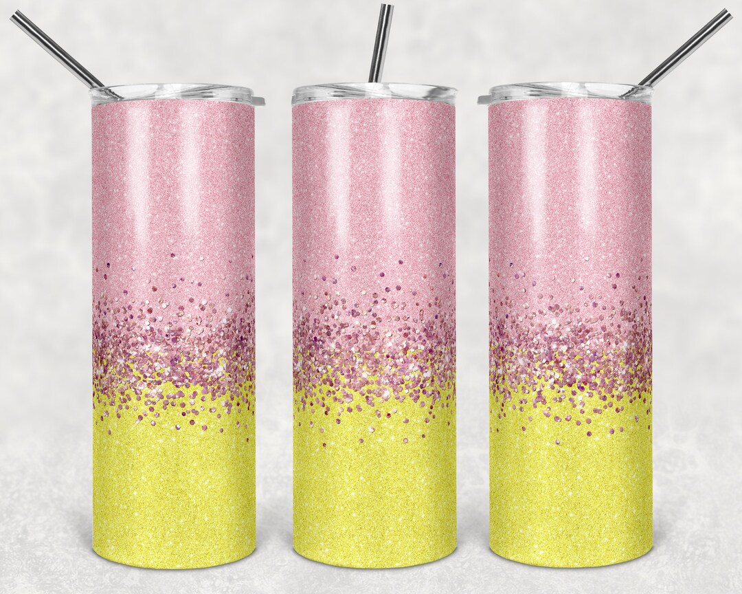 20 Oz Skinny Tumbler Sublimation Design Template Glitter Ombre Yellow ...