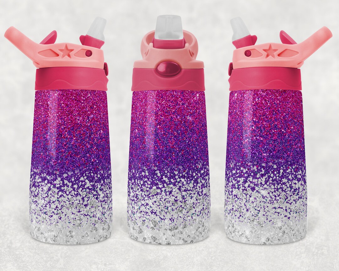 Kids Colored Flip Top Water Bottles Sublimation Design Template Glitter