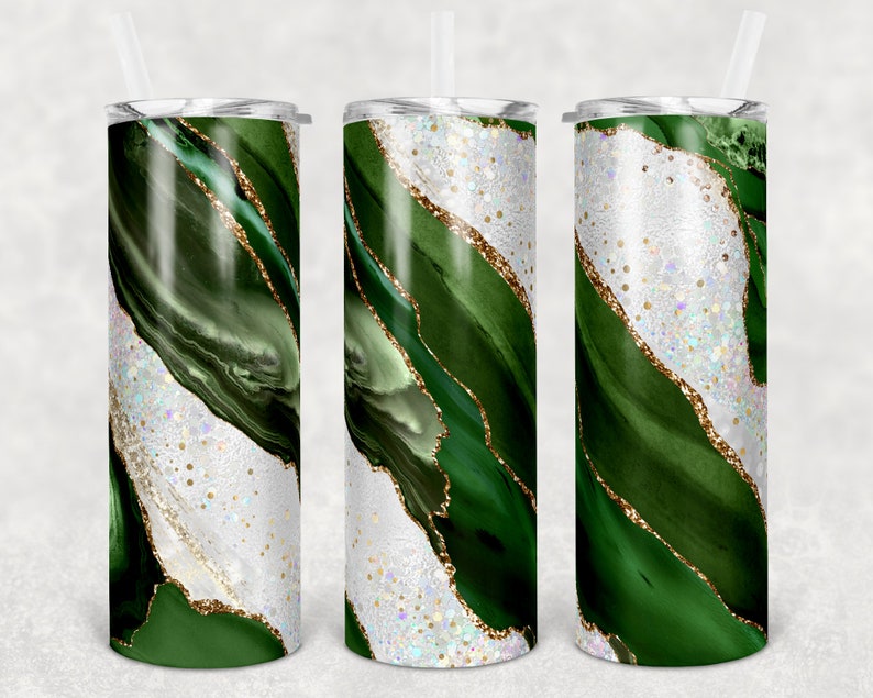 20 Oz Skinny Tumbler Sublimation Template Agate Milky Way Green Gold ...