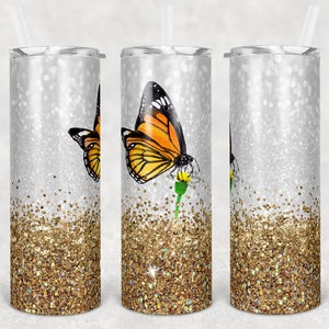 20 oz Skinny Tumbler Glitter Background Butterfly Sublimation Design  Digital Download PNG Instant DIGITAL ONLY rts tumblers Tamara