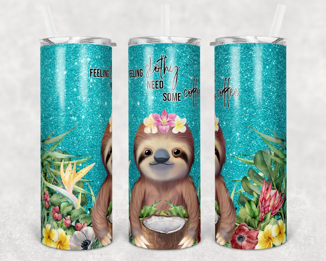 20 Oz Skinny Tumbler Sublimation Design Template Glitter Teal Sloth ...