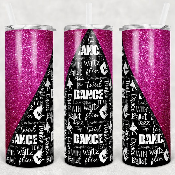 20 oz Skinny Tumbler Cheer Pink Glitter Dance Dancing Sublimation Design  Digital Download PNG Instant DIGITAL ONLY rts tumblers Tamara