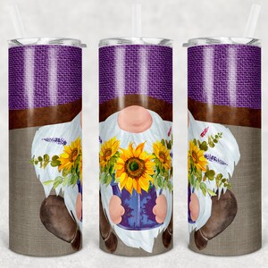 20 oz Skinny Tumbler Sublimation Sunflower Gnome Face Cute Straight and Warped Design Digital Download PNG tumblers Tamara