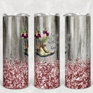 20 oz Skinny Tumbler Cowboy Stiefel Rose Gold Floral Life is Better in Boots Sublimation Design Digital Download PNG Instant DIGITAL ONLY
