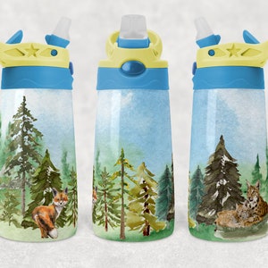 Kids water bottles Sublimation Design Template Woodland Scene Fox Bobcat Design Digital Download PNG Inst DIGITAL Only rts tumblers Tamara