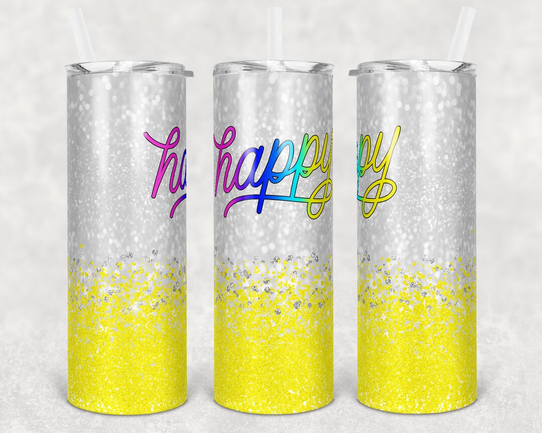 20 Oz Skinny Tumbler Sublimation Design Template Happy Ombre Yellow ...