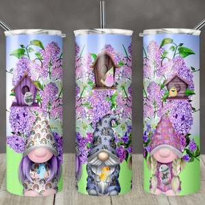 20 oz Skinny Tumbler Sublimation Design Template Gnome Purple Lilac and Birds Straight Design Digital Download PNG tumblers