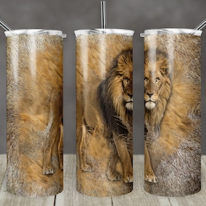 20 oz Skinny Tumbler Sublimation Lion Spirt Animal Fur Background Straight Design Digital Download PNG tumblers Tamara