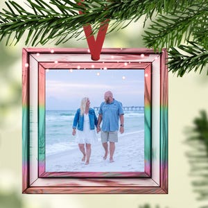 Square Ornament Christmas Sublimation Design Template Frame, add photo to personalize Digital Download PNG DIGITAL Only rainbow wood Lights