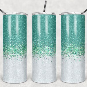 20 oz Skinny Tumbler Faux Glitter Ombre Teal and White Sublimation Design  Digital Download PNG DIGITAL ONLY