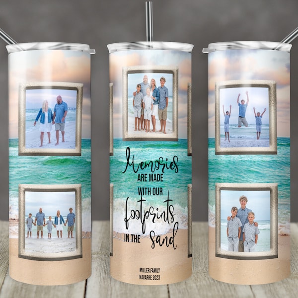 20 oz Skinny Tumbler  Picture Frame Beach Scene 5 Photo Background with Quote Sublimation Design PNG Instant DIGITAL ONLY Ocean Beach photos