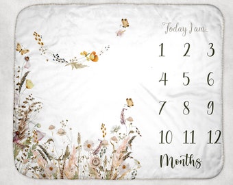 Baby Decke Sublimation Meilenstein Design Sofort DIGITAL Wildblumen Boho Monate png Nur digital große Einzelbild