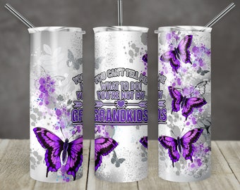 20 oz Skinny Tumbler Butterfly Purple White Grey Blank i cytat Seamless Sublimacja Design Digital Download PNG TYLKO CYFROWE