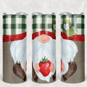 20 oz Skinny Tumbler Sublimation Strawberry Gnome Face Cute Straight and Warped Design Digital Download PNG tumblers Tamara