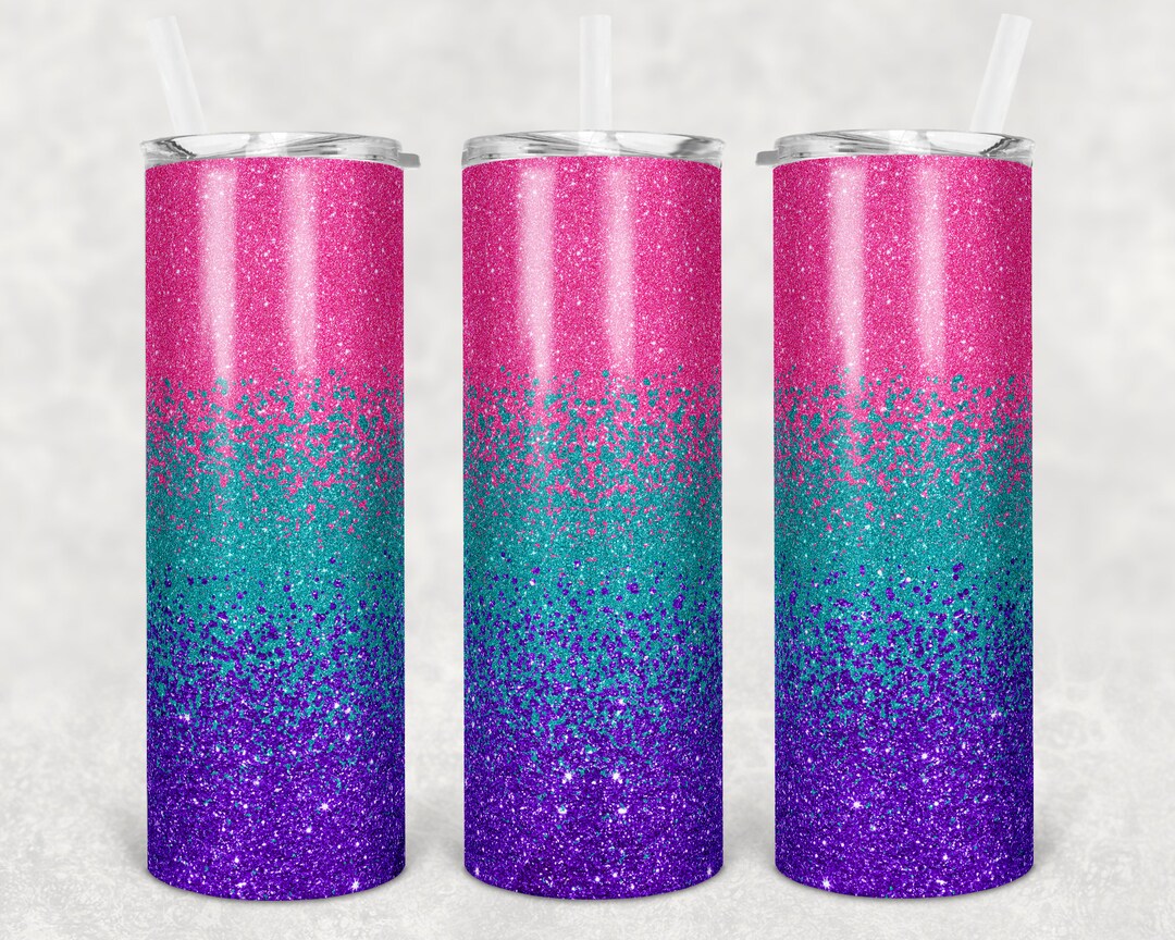 20 Oz Skinny Tumbler Sublimation Design Template Glitter Ombre Pink ...