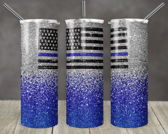 20 Oz Skinny Tumbler Sublimation Design Template Glitter Blue Line