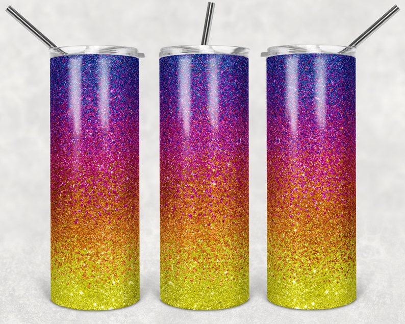 20 Oz Skinny Tumbler Sublimation Design Template Glitter Ombre Sunset ...