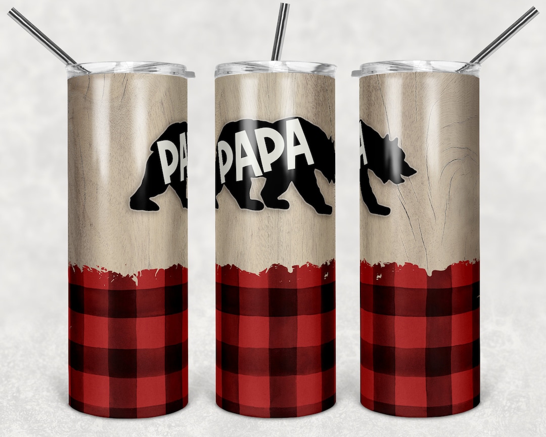 20 Oz Skinny Tumbler Sublimation Design Template Plaid Papa Bear Add ...