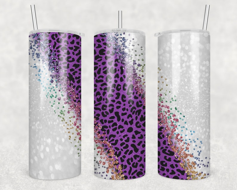 20 Oz Skinny Tumbler Sublimation Design Template Glitter Purple ...