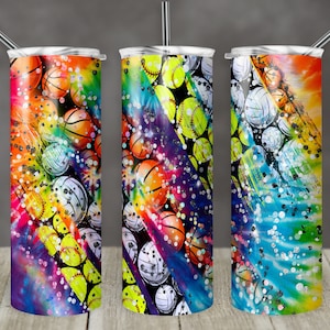 20 oz Skinny Tumbler TieDye Tie Dye Sports Basketball Softball Volleyball Colorful Black Sublimation Design Download PNG Instant DIGITAL