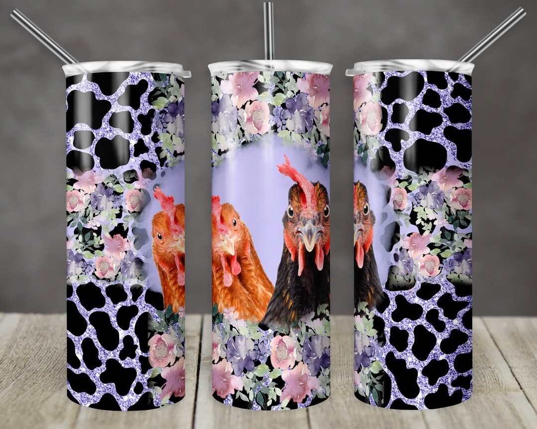 20 Oz Skinny Tumbler Sublimation Cow Print Glitter Floral Funny Farm ...