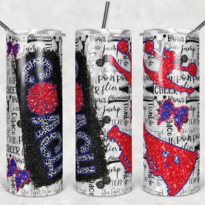 20 oz Skinny Tumbler Cheer Coach Blue Red Glitter Leopard and Black Sublimation Design  Digital Download PNG Instant DIGITAL ONLY