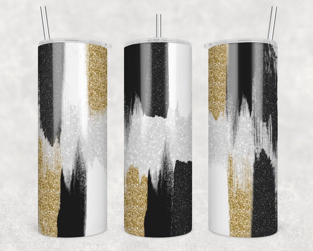20 Oz Skinny Tumbler Sublimation Design Template Glitter Brush Gold and ...