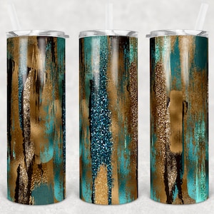 20 oz Skinny Tumbler Sublimation Teal and Gold Brush Strokes Design Digital Download PNG Instant DIGITAL Only rts tumblers Tamara
