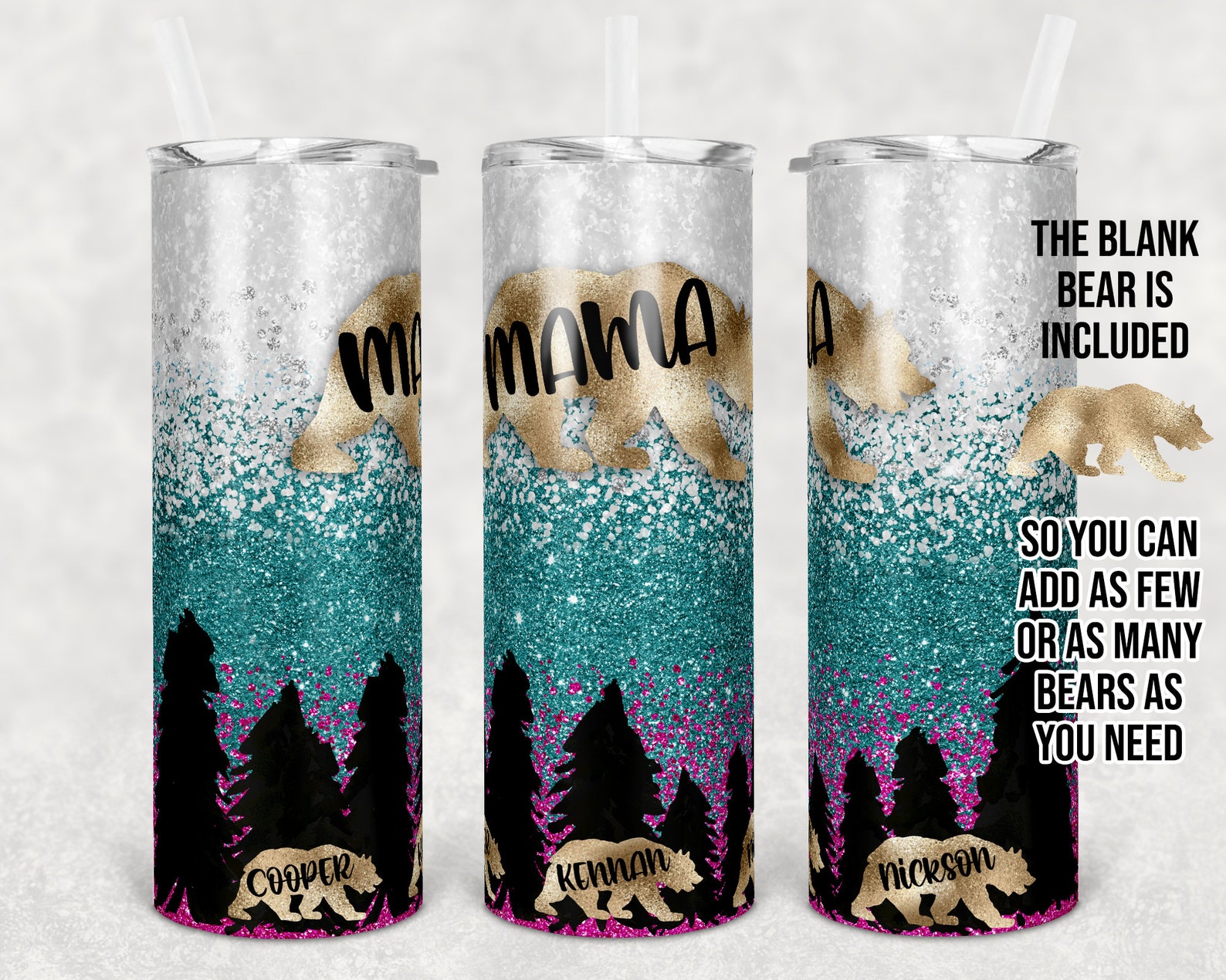 Oz Skinny Tumbler Sublimation Design Template Mama Bear Add Etsy