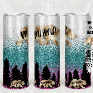 20 oz Skinny Tumbler Sublimation Design Template Mama Bear Add your own Bears Glitter Digital Download PNG Instant DIGITAL ONLY Mothers Day