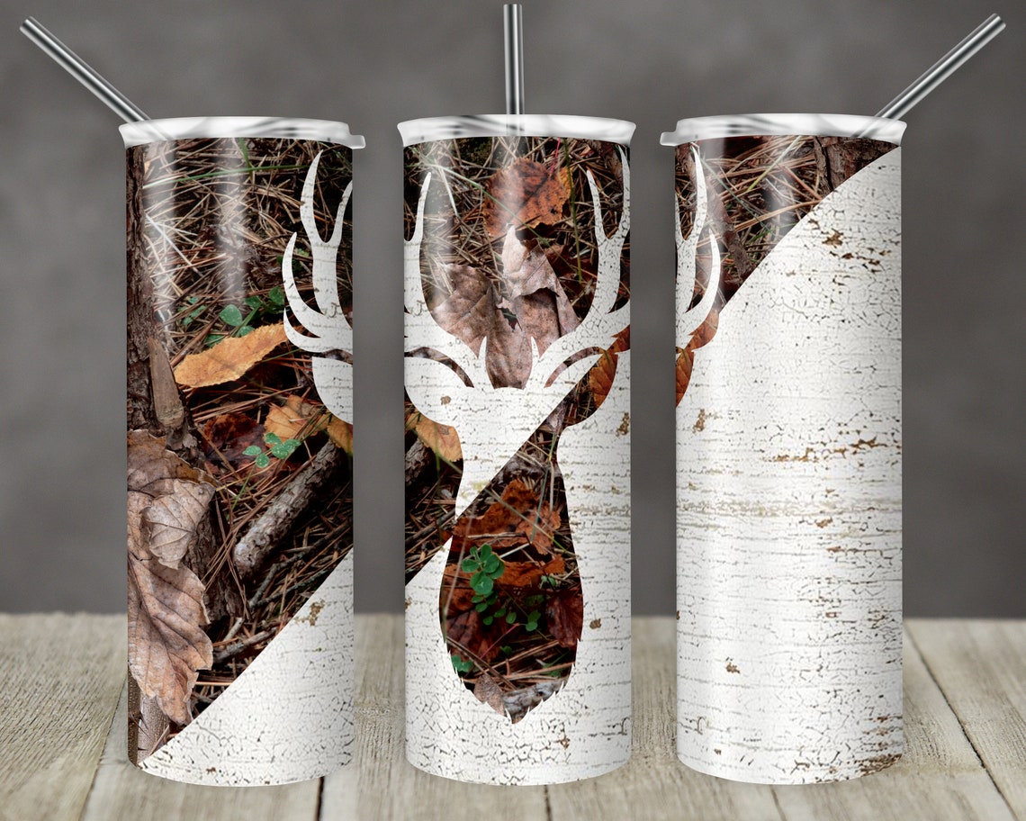 20 Oz Skinny Tumbler Camp Deer Camo and Wood Sublimation Design Digital ...