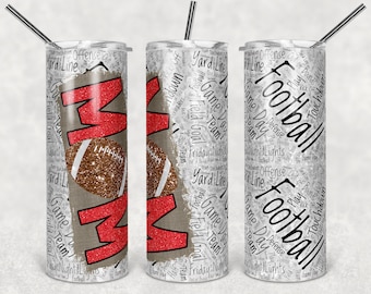 20 oz Skinny Tumbler Football Mom Red Sublimation Design Template Design Digital Download PNG Instant DIGITAL ONLY