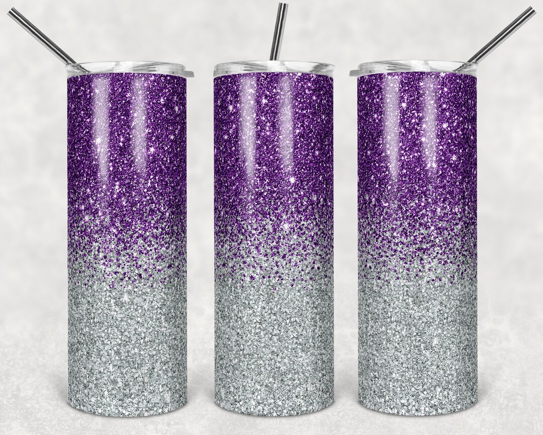 20 Oz Skinny Tumbler Sublimation Design Template Glitter Ombre Purple ...