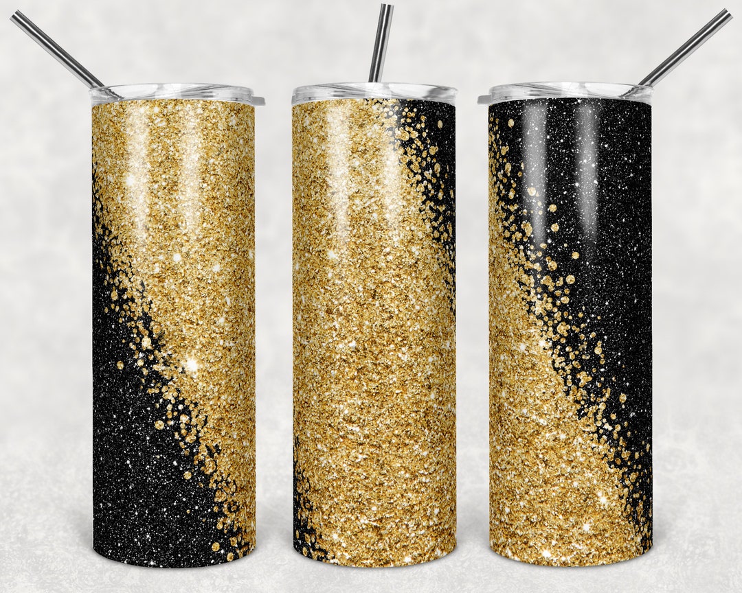 20 Oz Skinny Tumbler Sublimation Design Template Glitter Gold Black ...