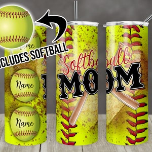 20 oz Skinny Tumbler Softball Mom Personalize Names With Ball Sublimation Template Design Digital Download PNG Instant DIGITAL ONLY