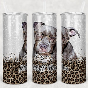 20 oz  Skinny Tumbler Sublimation Pitbull Pitty Dog Mom Glitter and Leopard Template Straight Warped Digital Download PNG