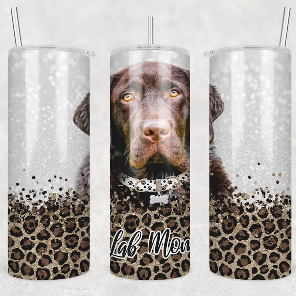 20 oz  Skinny Tumbler Sublimation Lab Dog Mom Glitter and Leopard Template Straight Digital Download PNG Mothers Day Dog