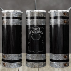 20 oz Skinny Tumbler Modello di sublimazione Botte di legno scuro Matrimonio d&#39;argento Jr Groomsman Etichetta Personalizza Design dritto Solo digitale PNG