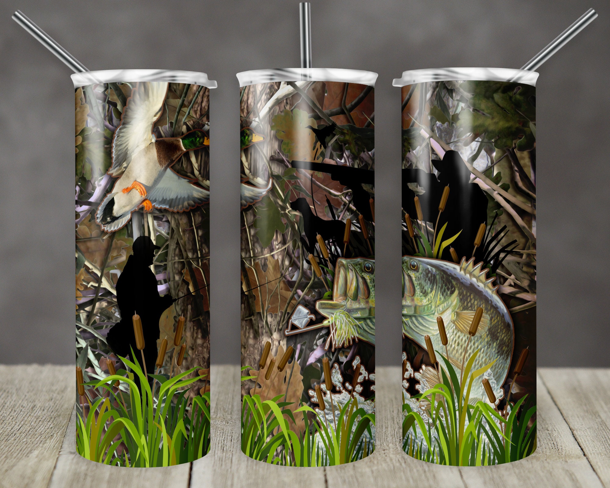 20 Oz Skinny Tumbler Duck Hunting Fishing Sublimation Design Digital ...