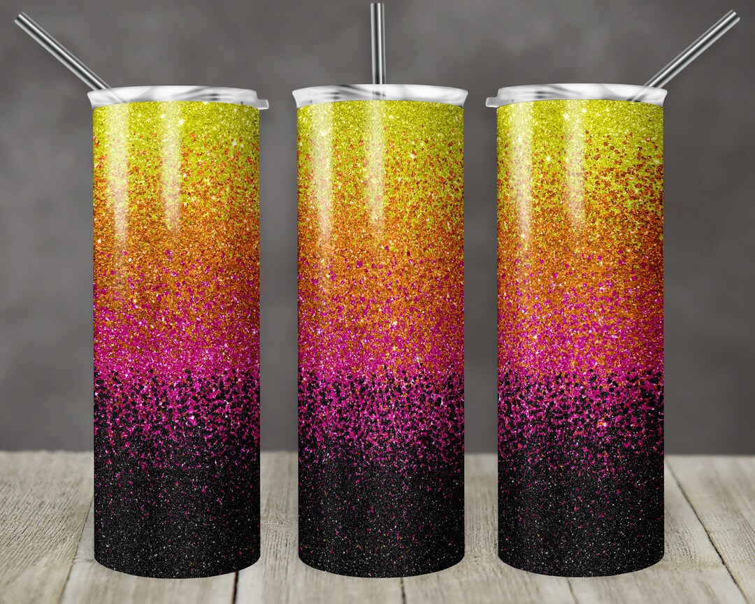 20 Oz Skinny Tumbler Sublimation Design Template Glitter Ombre Yellow ...