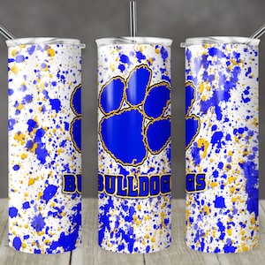 20 oz Skinny Tumbler Sublimation Design Template Blue Gold Bulldogs Power Wash Straight Design Digital Download PNG