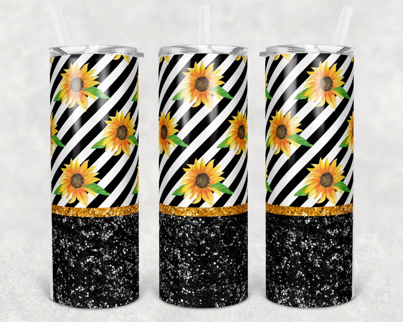 Download 20 oz Skinny Tumbler Sublimation Diagonal Stripe Sunflower ...