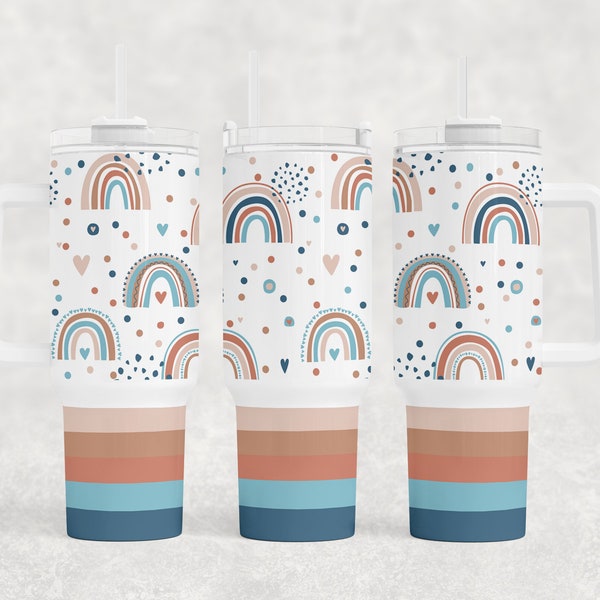 Rainbow Polka Dots Boho Muted Color Rainbow Gradient design 40 oz 2 piece Tumbler Sublimation Template Digital Download PNG