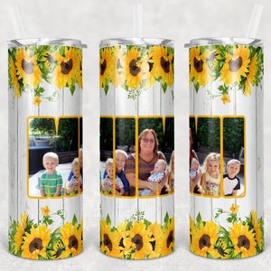 20 oz Skinny Tumbler  Picture Frame Rustic Wood Sunflower Mimi photo Space Sublimation Design PNG Instant DIGITAL ONLY Mothers Day