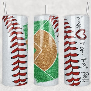 20 oz Skinny Tumbler Baseball Blank Glitter Heart Field Laces Sublimation Design Template Design Digital Download PNG Instant DIGITAL ONLY