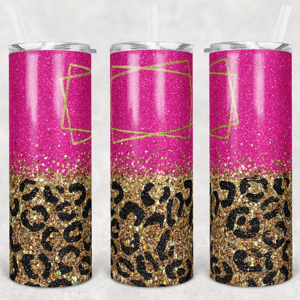 20 oz Skinny Tumbler Sublimation Design Template Hot Pink Black Gold Leopard Glitter Design Download PNG Inst DIGITAL Only tumblers Tamara