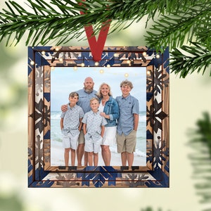 Square Ornament Christmas Sublimation Design Template Frame, add photo to personalize Digital Download PNG DIGITAL Only Faux Wood Snowflakes