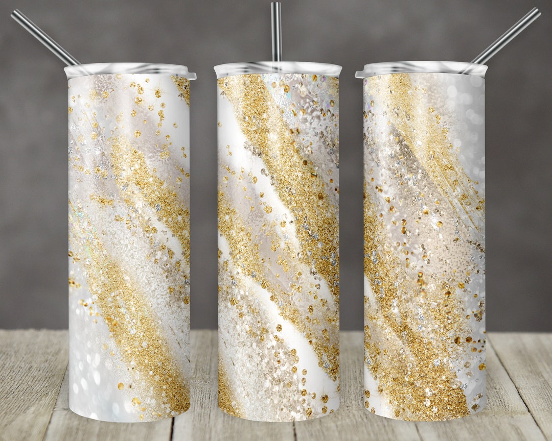 20 Oz Skinny Tumbler Sublimation Template Agate Milky Way Glitter Gold ...