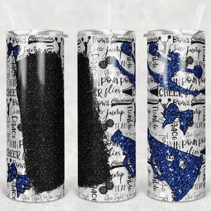 20 oz Skinny Tumbler Cheer Blank for Name Glitter Navy Schwarz Sublimation Design Digital Download PNG Instant DIGITAL ONLY