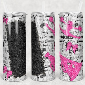 20 oz Skinny Tumbler Cheer Blank for Name Glitter Pink Black Sublimation Design  Digital Download PNG Instant DIGITAL ONLY